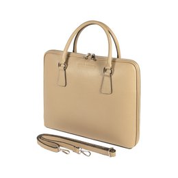 RB1019AQ | Unisex Business Briefcase in Genuine Leather Made in Italy with removable shoulder strap. Attachments with shiny nickel metal snap hooks - Taupe color - Dimensions: 37 x 29 x 6.5 cm