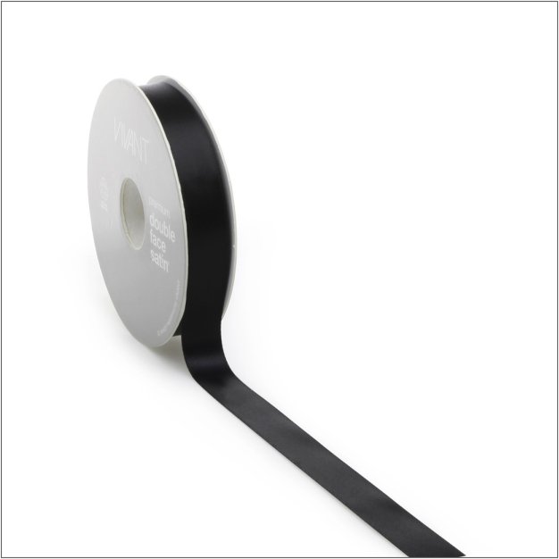 Satin ribbon - black - 25 mm x 25 meters