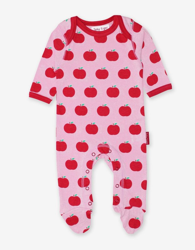 Bio-cotton baby romper with apple printing and stripes 2-er pack