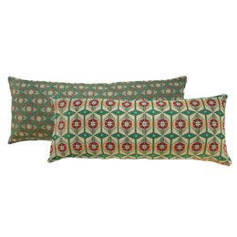 Coussin NIN-NIT Classique Nature Diamant XL | 100% coton tissé | coussin décoratif à imprimé floral | vert| orange | marron | beige | rouge | bleu | multicolore | 90x35cm