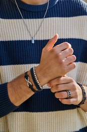 Frank 1967 7FB-0297 Læderarmbånd med stålelementer Infinity 1,5 x 2 cm - Mænd - Længde 20 + 1 cm - Mørkebrun
