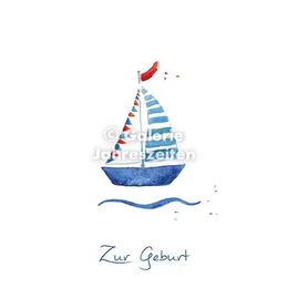 Watercolor card birth | Blue sailing ship
