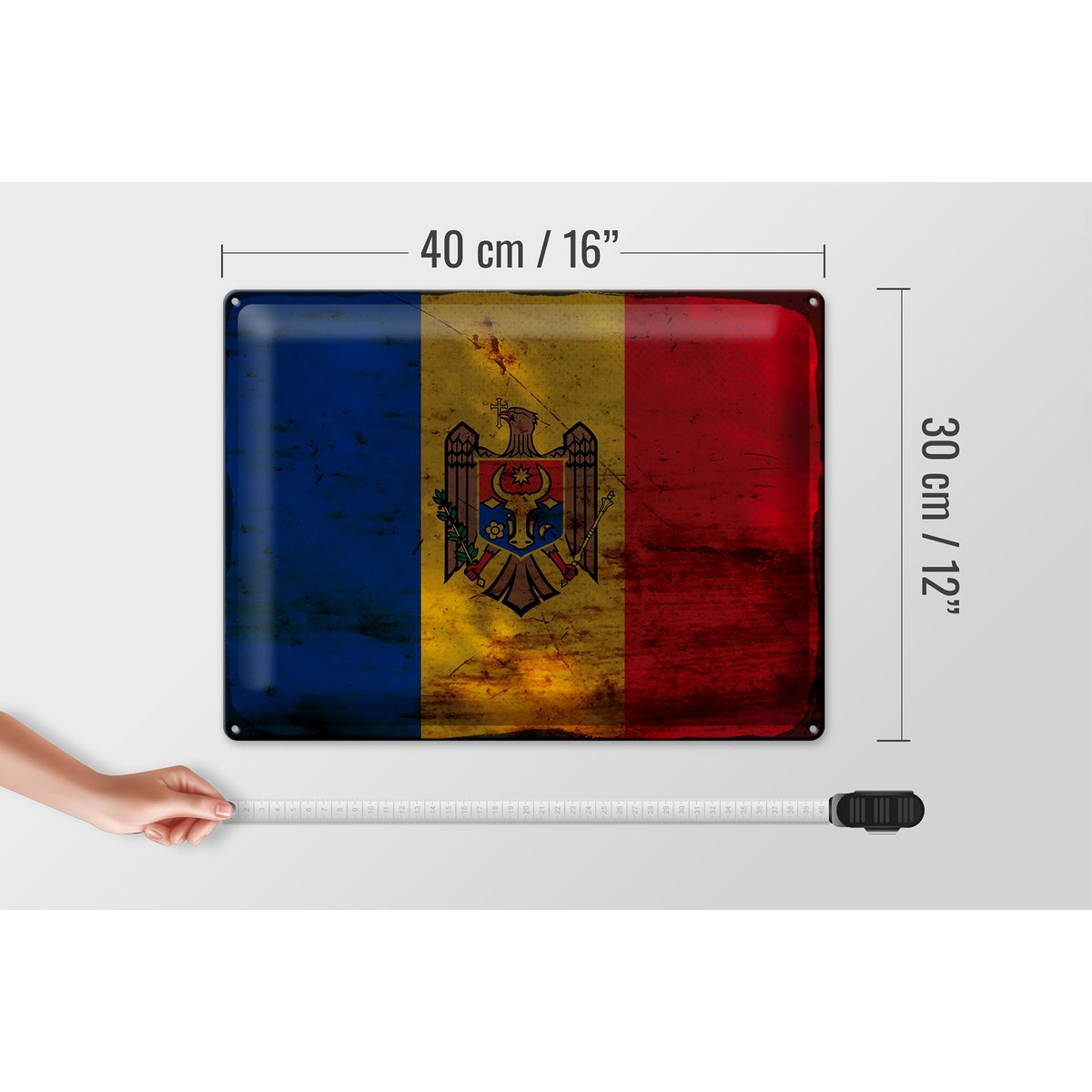 Tin Sign Flag Moldova 40x30cm Flag of Moldova Rust