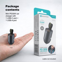 Cargador de coche de doble puerto USB-C y USB-A de 30 W – NOVOTECK Q-012