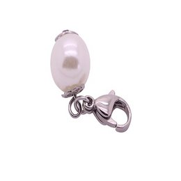 A white pearl pendant with a silver-tone clasp. The pendant features a round, lustrous pearl suspended from a simple, elegant clasp.
