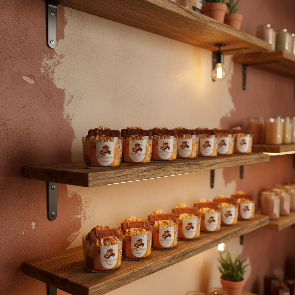 Vela de postre gourmet LAVURI LOTUS BISCOFF, espuma de cera de soja y decoración detallada, bio vegana de Europa, hecha a mano en Portugal