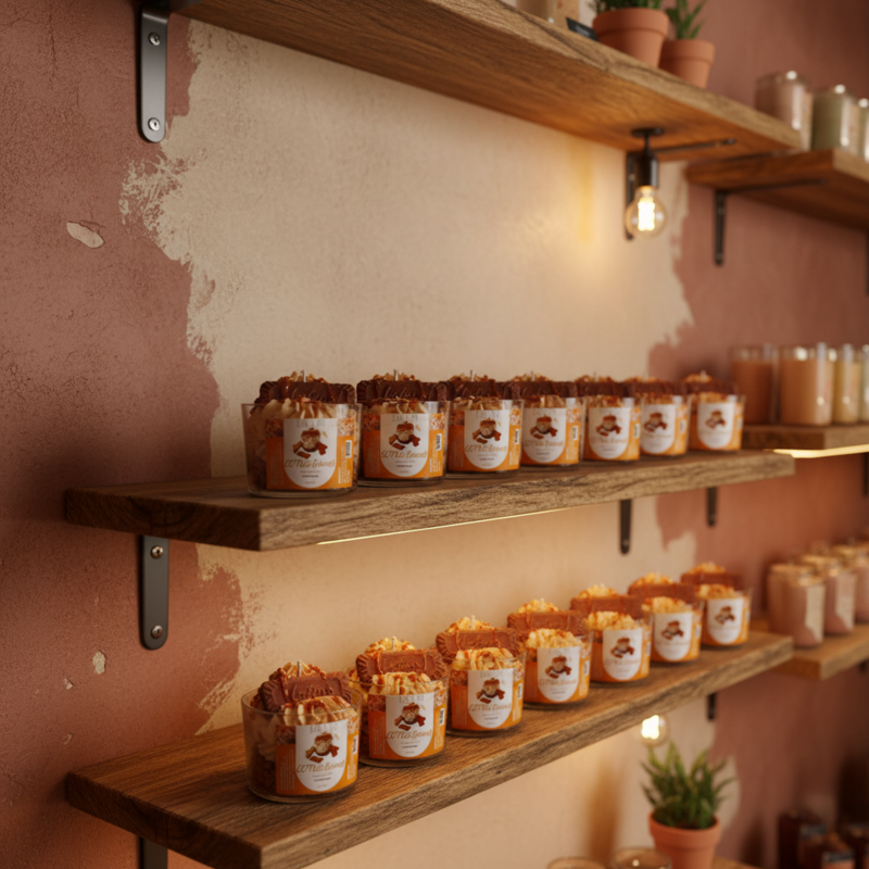 Vela de postre gourmet LAVURI LOTUS BISCOFF, espuma de cera de soja y decoración detallada, bio vegana de Europa, hecha a mano en Portugal