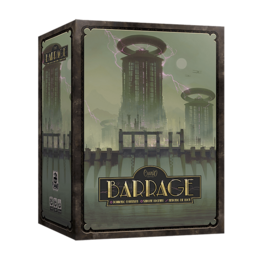 A strategic board game set in a dystopian sci-fi world, featuring a large game board, various game pieces, and a futuristic, industrial-style design.