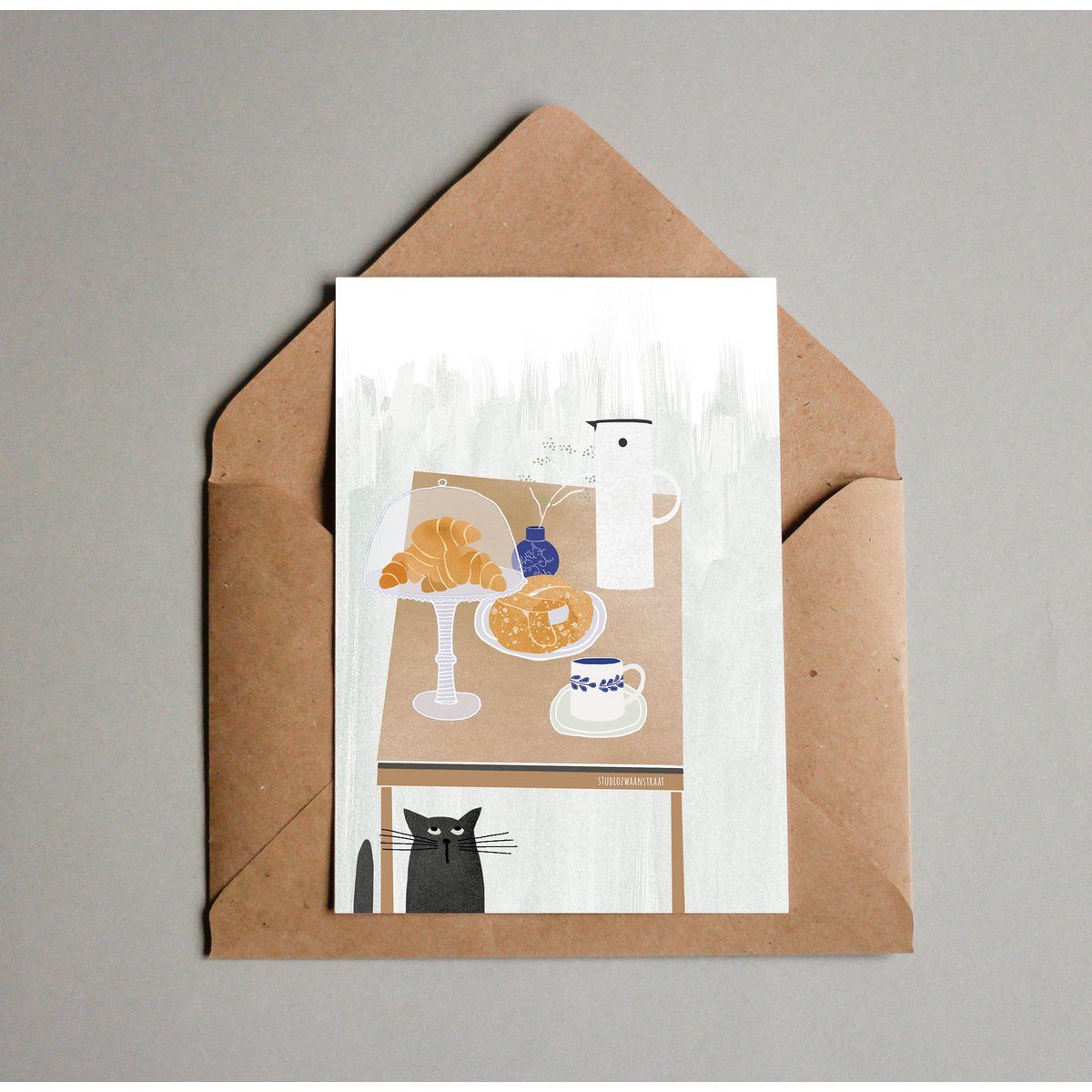Postkarte 'Kaffee und Croissants'