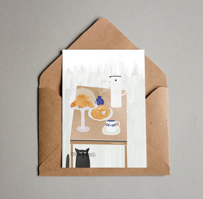postcard 'koffie en croissants'