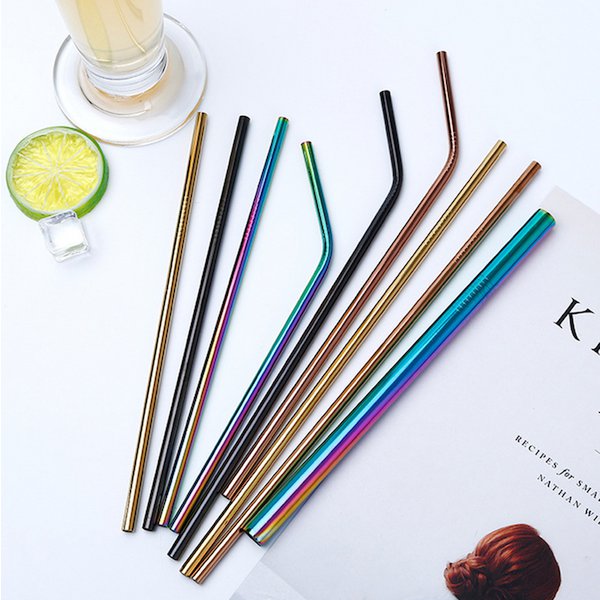Klassischer Strohhalm – gerade oder gebogen – 215 x 6 mm – 6 Farben erhältlich