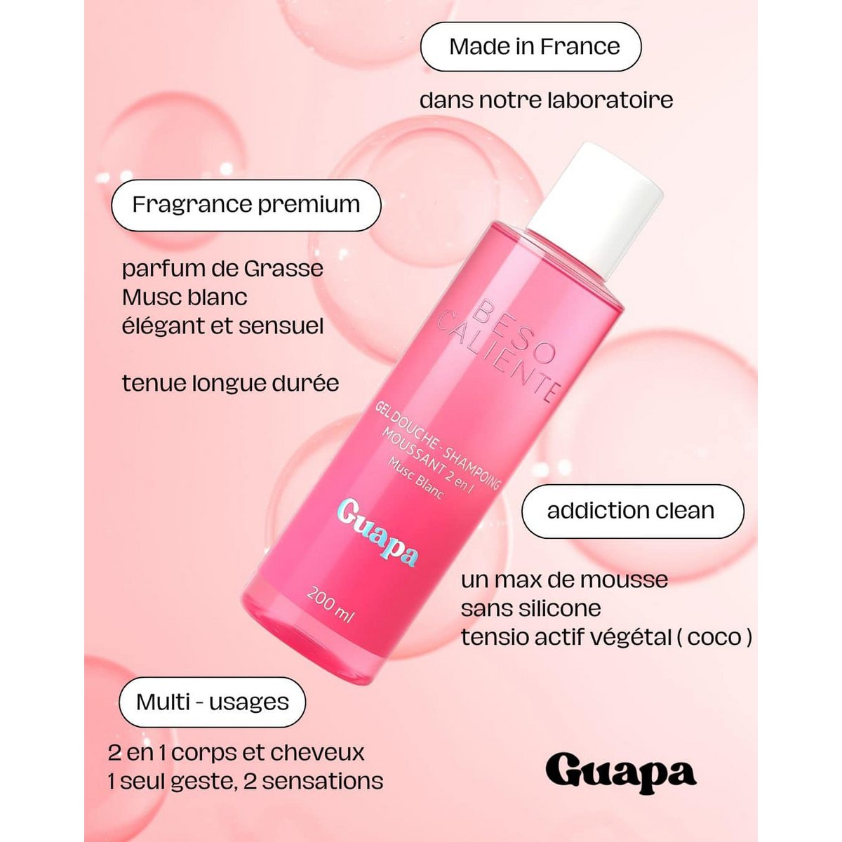 Shower gel - 2 in 1 foaming shampoo - GUAPA - White musk