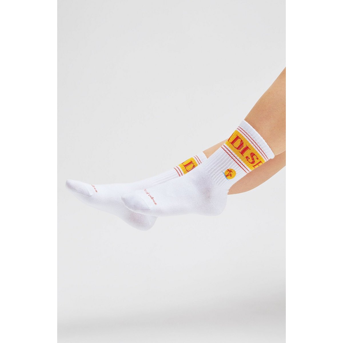 Organic Socks Paradise - Chaussettes de tennis blanches avec lettrage et motif île brodé