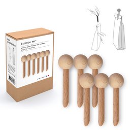 Scatola di 6 clip per borse in legno - naturale