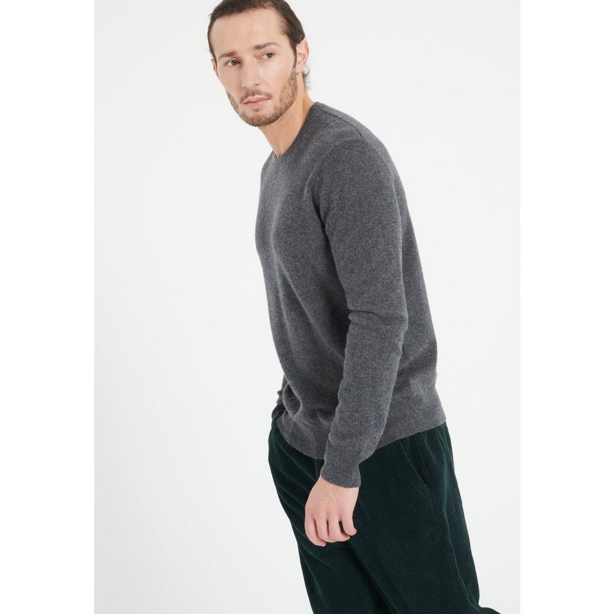 LUKE 2 Jersey de cachemir gris antracita con cuello redondo
