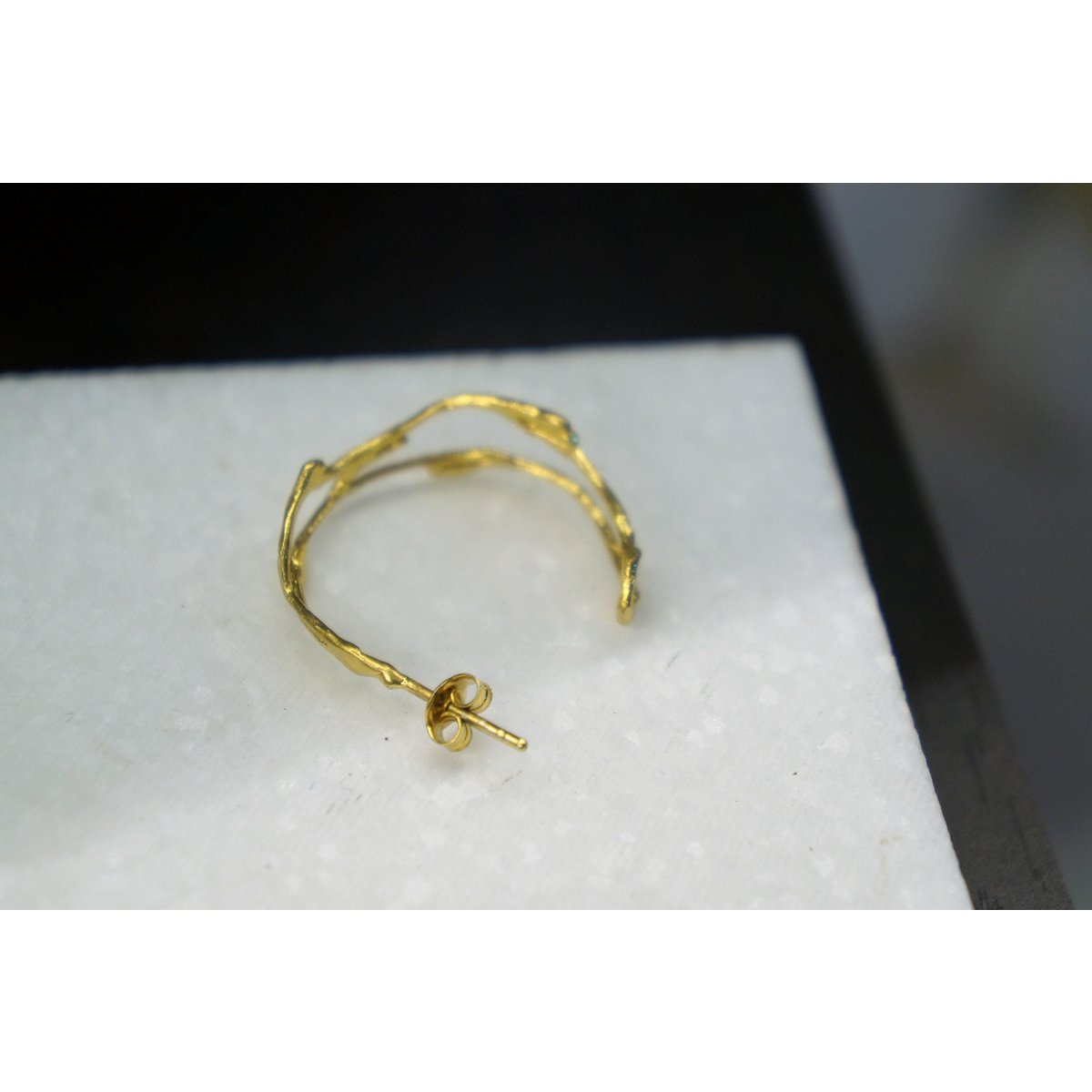 Silver Branch Earrings, Gold-Plated Sterling Silver Jewelry, Hoop Earrings, Gift for Her, Birthday Gift for Women, Handmade Jewelry