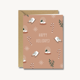 A set of 5 Christmas cards with a festive design featuring snowflakes, candy canes, and other holiday elements in a warm, earthy color palette.