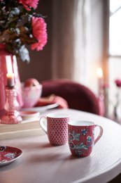 Set/2 Mugs Small Flower Festival Dark Pink 145ml
