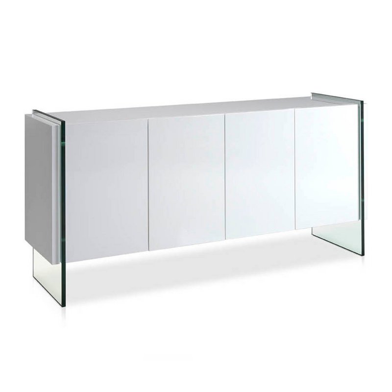 White wooden sideboard and tempered glass