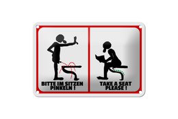 Tin sign note 18x12cm Please pee while sitting (b/w) decoration