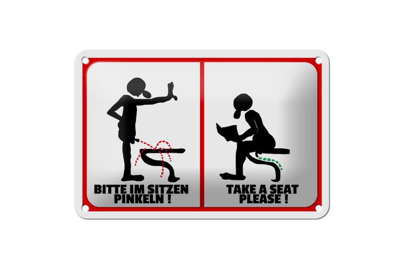 Tin sign note 18x12cm Please pee while sitting (b/w) decoration