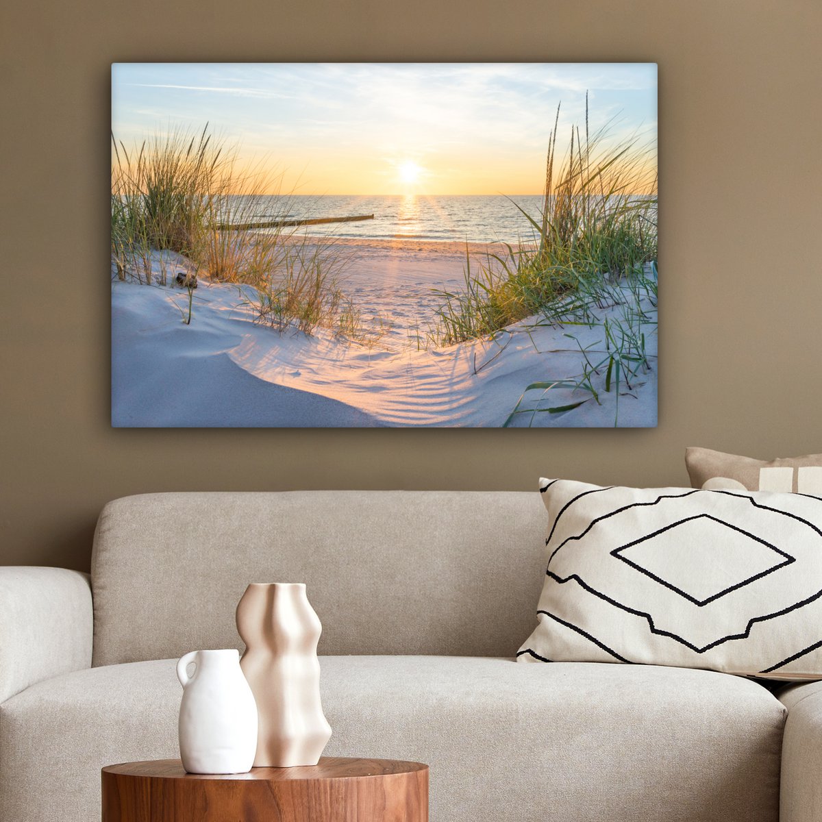 Pintura de lienzo - Decoración de pared - Playa - Sol - Dune - hierba - arena - horizonte