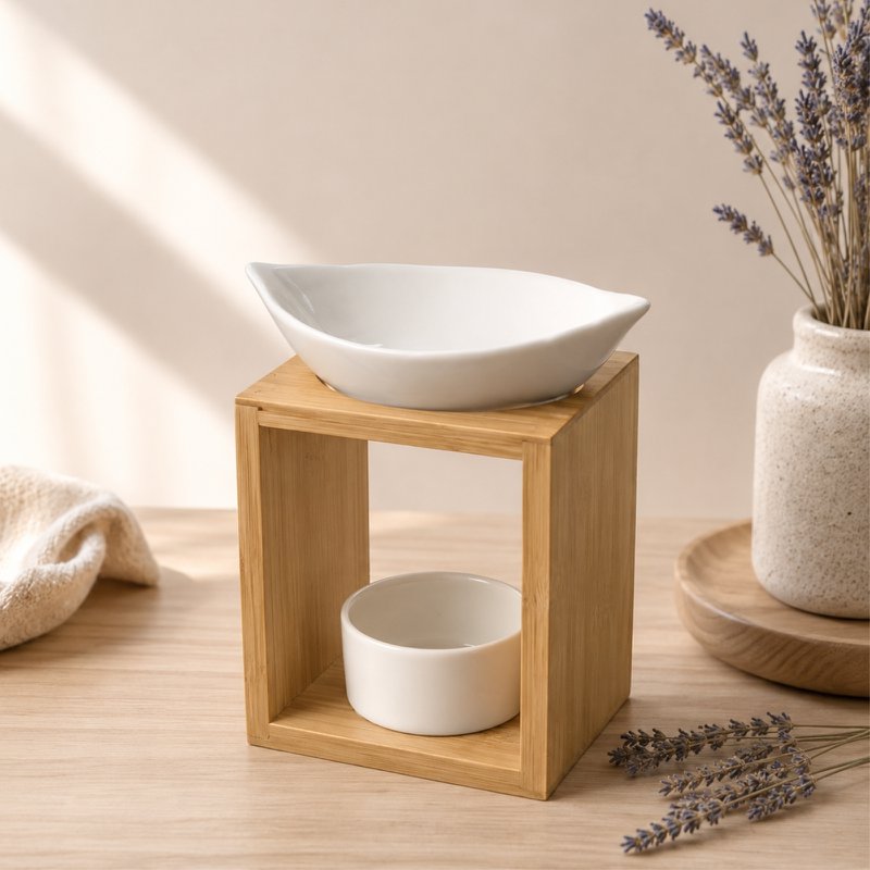 Brûle Parfum Série Naturea – Feuillage – Objet Décoration – Senteurs, Cires Parfumées, Huiles Essentielles – en Bambou et Céramique