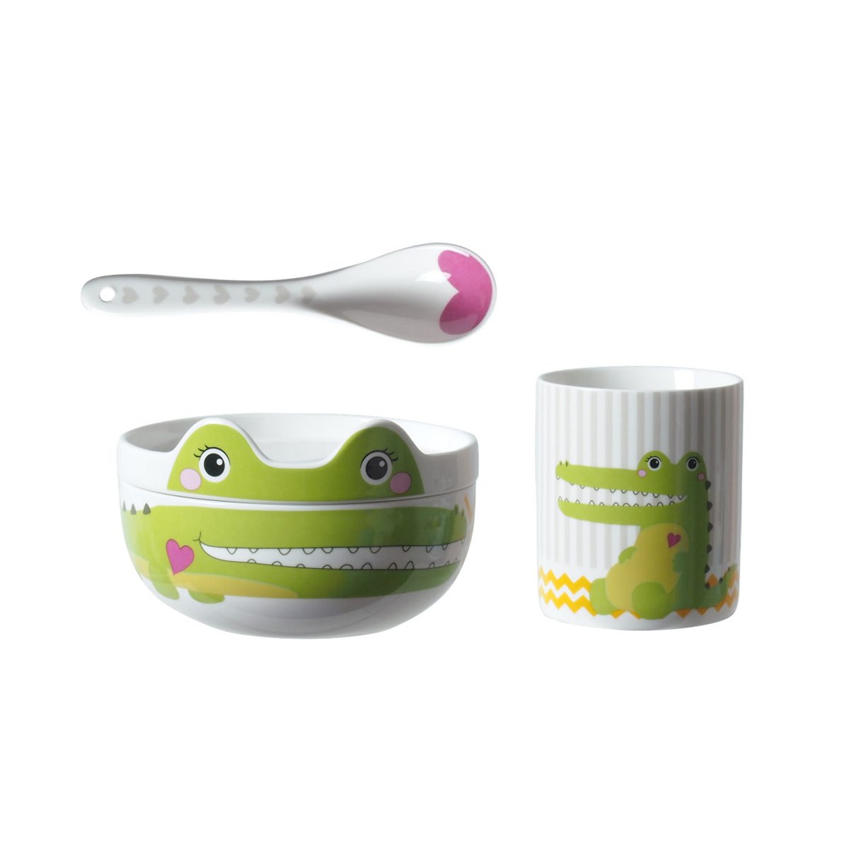 Crocodile heureux – service de table, service de petit-déjeuner, 4 pièces, porcelaine