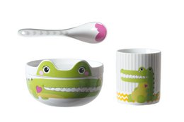 Cocodrilo feliz - juego de cena, juego de desayuno, 4 piezas, porcelana