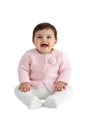 Cárdigan de punto para bebé con pompón, rosa