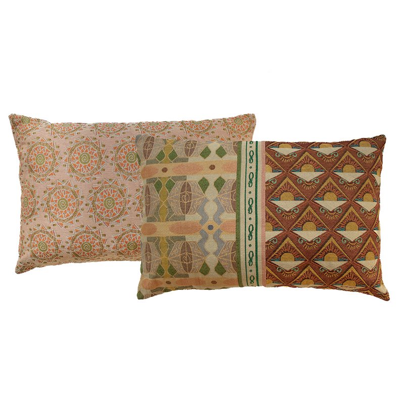 NIN-NIT | Cojín Nouveau de Soleil | 100% algodón tejido | cojín decorativo con soles, mosaico, estampado de naturaleza | marrón | beige | rosa | verde | amarillo | 40x60cm