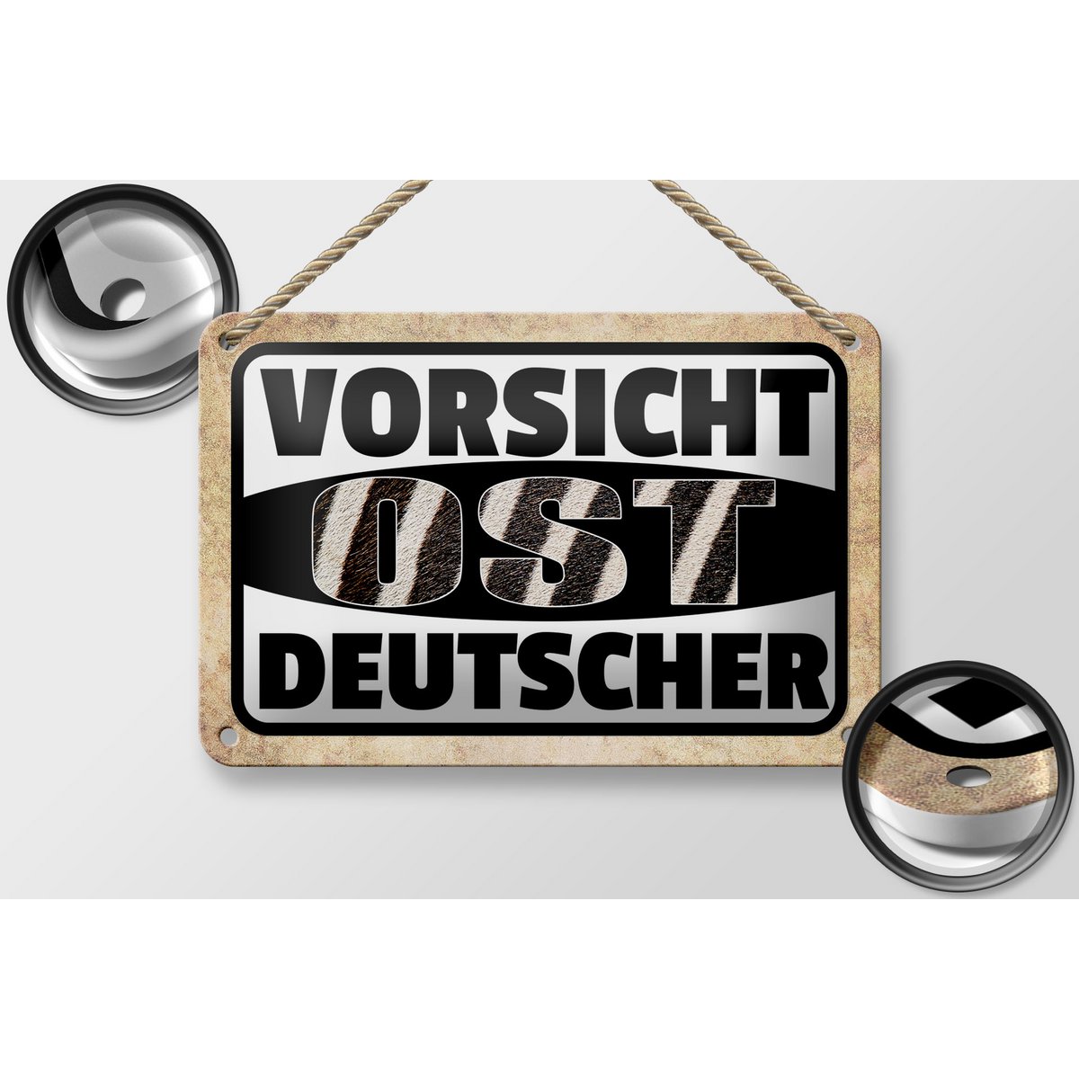 Tin sign saying 18x12cm Beware East German decoration