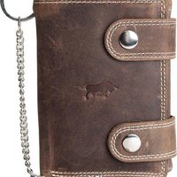 Wallet with chain light brown real leather
