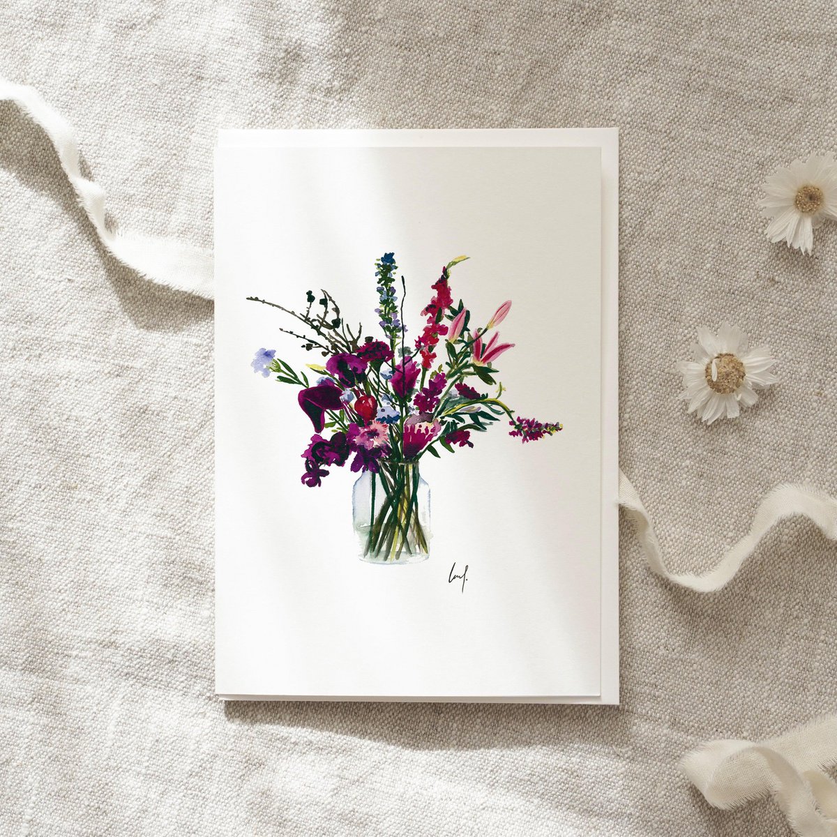 Wenskaart Violette Bloemen
