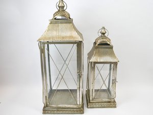 Silver lantern, set of 2, H59x22+H45x17cm, silver