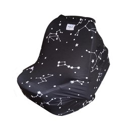 Nursing and protection cover for Maxi Cosi prams, featuring a galaxy-inspired print with white stars on a black background. Provides 360-degree protection for easy napping.