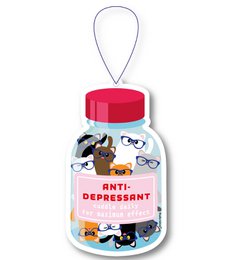 Cute cat-themed vanilla scented sachet with anti-depressant message, perfect for cat lovers seeking comfort.