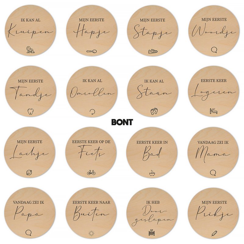 Mijlpaalcirkels | Hout – Lasergravure | Mijlpalen Extra