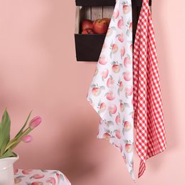 Theedoek 50x70 cm Rood Wit Katoen Appel Keukenhanddoek
