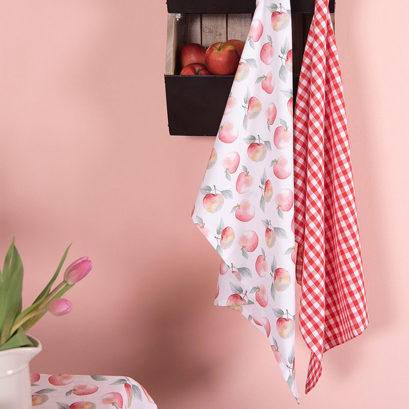 Theedoek 50x70 cm Rood Wit Katoen Appel Keukenhanddoek