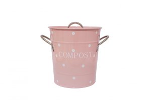 Pink compost bin with white dots 21x19 cm