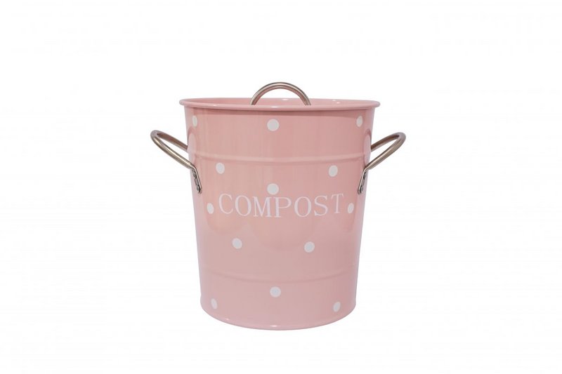 Pink kompostbeholder med hvide prikker 21x19 cm
