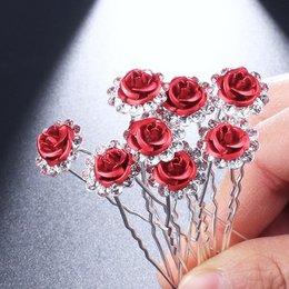 Scarlet Rose Bridal Hair Pins-One set of 8