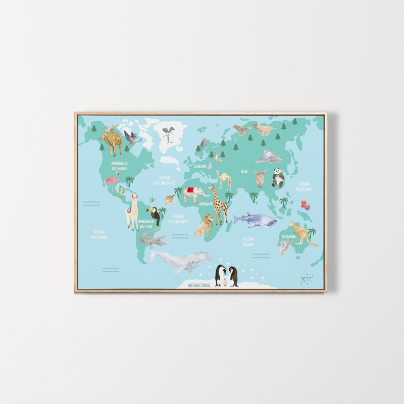 Carte du Monde Enfant Décoration Murale Chambre Salle de Jeu Apprentissage Kontinente