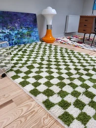 Tappeto berbero Beni Ouarain a quadretti verde kaki - Chic