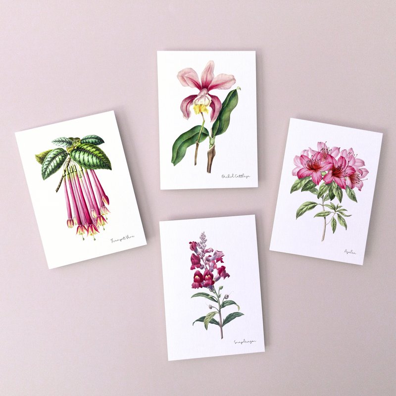Pink Pack - Alleen handgemaakte ansichtkaarten - Botanische Vintage
