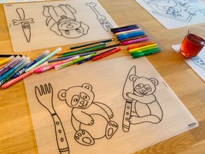 Einfärbbares Tischset Panda Bären