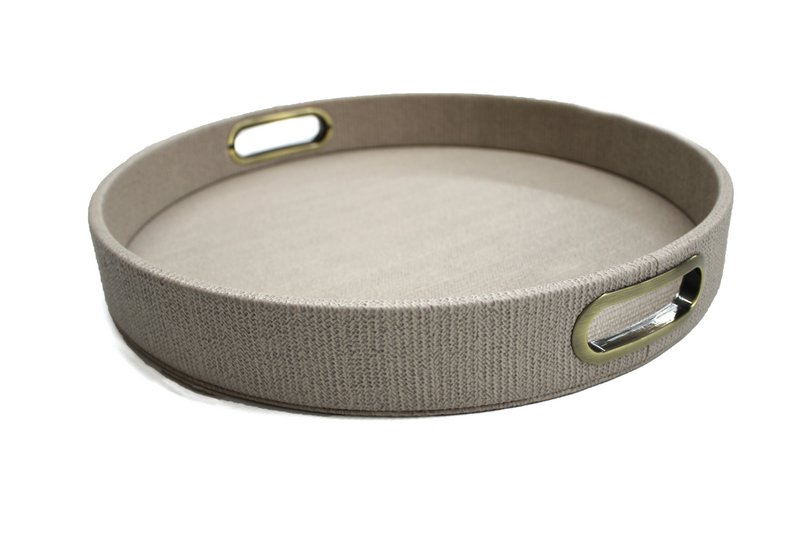 Comprimé rond des motifs de tricot brun beige avec poignées en laiton