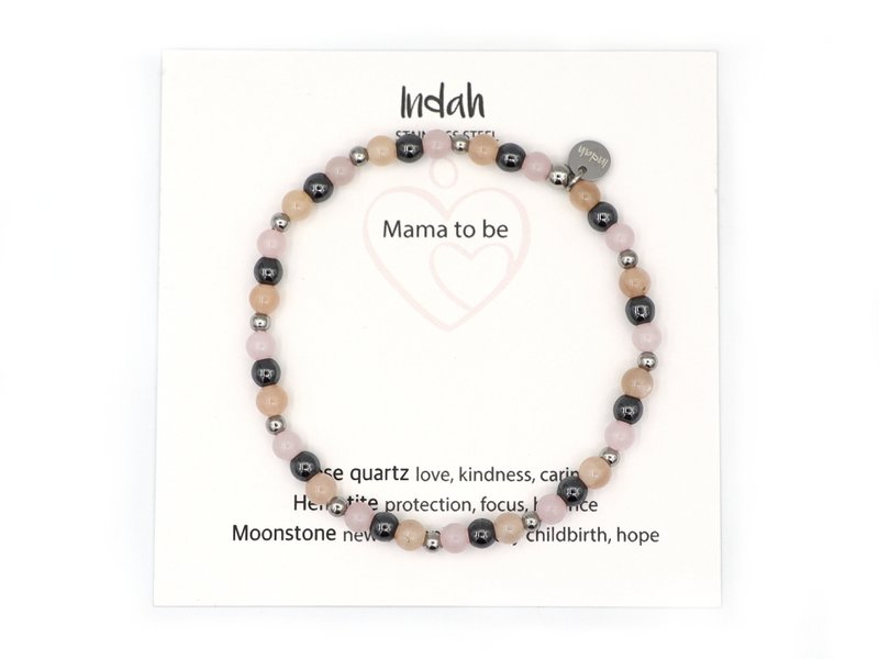 Natuursteen armband, mama to be, zilver en goud