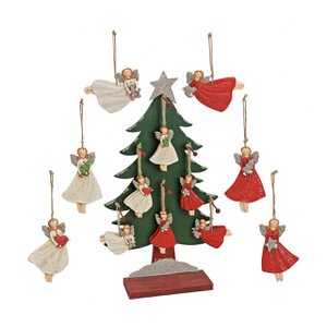 Christmas hanging angel made of poly on tree stand, 6-fold, red/white (W/H/D) 7x11x0.5cm/10x6x0.5cm